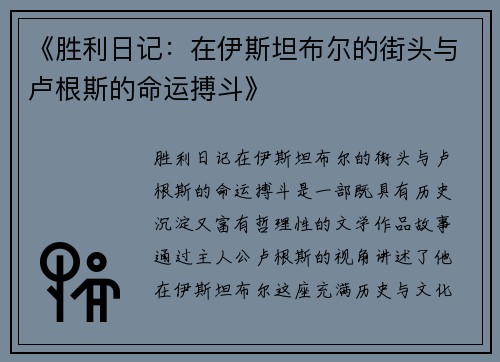 《胜利日记：在伊斯坦布尔的街头与卢根斯的命运搏斗》
