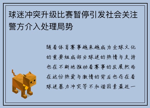 球迷冲突升级比赛暂停引发社会关注警方介入处理局势